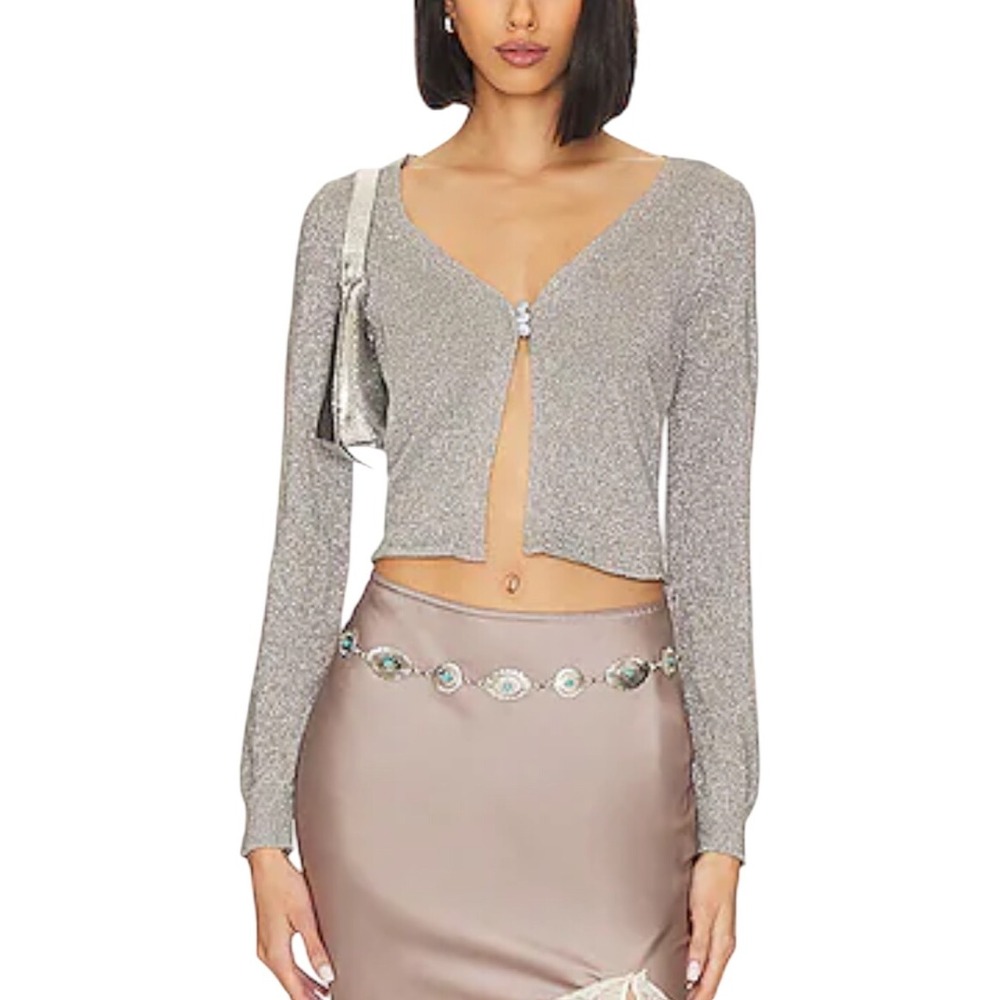 Free People Shimmering Silver Springs Emaline Cardigan XS